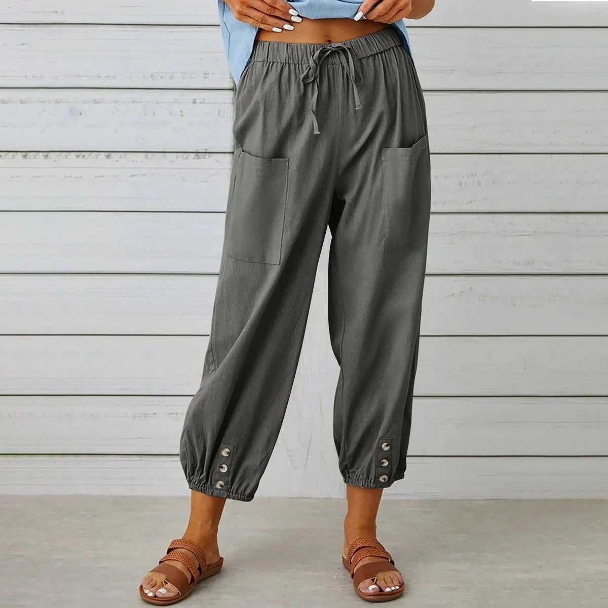 Women's Wide Leg Drawstring Capri Pants High Waist Elastic Casual Cotton Linen Summer Beach Vacation Pants | Boho Capri - Seldom Seen Styles