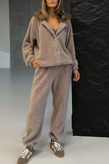 Cardigans d'hiver boutonnés pour femmes Col pull Manches longues Lanternes Tricot épais Veste Manteau tendance