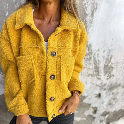 Damen Winter Kunstpelzmäntel Langarm Revers Button-Down-Taschen Fleece Sherpa Jacke Lässige trendige Oberbekleidung