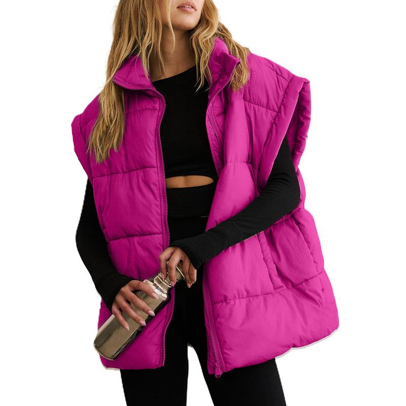 Women's Winter Oversized Puffer Vest Lightweight Stand Collar Flysleeve Insulated Padded Puffy Jackets Coat with Pockets Outerwear Casual Zipper Tops Black Fitted Minimalist - Seldom Seen Styles