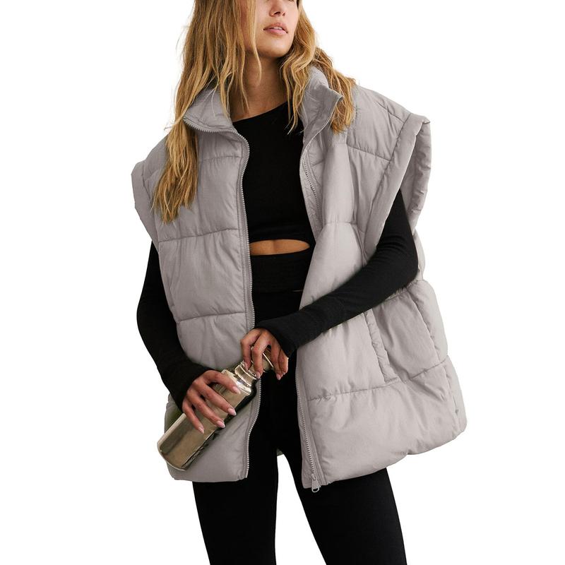 Women's Winter Oversized Puffer Vest Lightweight Stand Collar Flysleeve Insulated Padded Puffy Jackets Coat with Pockets Outerwear Casual Zipper Tops Black Fitted Minimalist - Seldom Seen Styles
