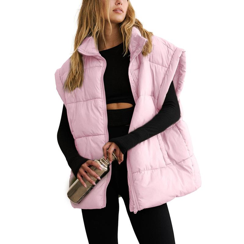 Women's Winter Oversized Puffer Vest Lightweight Stand Collar Flysleeve Insulated Padded Puffy Jackets Coat with Pockets Outerwear Casual Zipper Tops Black Fitted Minimalist - Seldom Seen Styles
