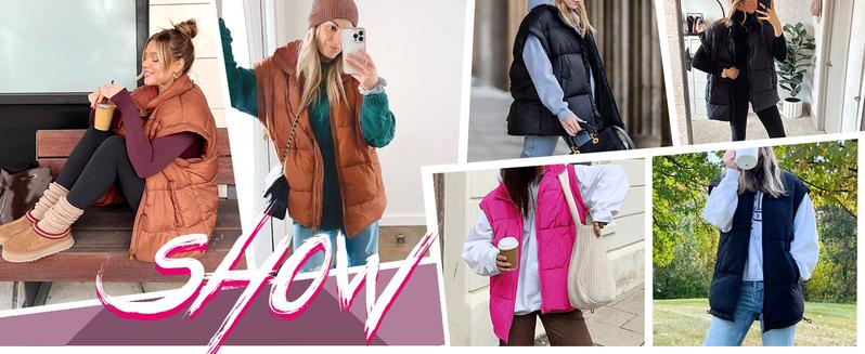 Women's Winter Oversized Puffer Vest Lightweight Stand Collar Flysleeve Insulated Padded Puffy Jackets Coat with Pockets Outerwear Casual Zipper Tops Black Fitted Minimalist - Seldom Seen Styles