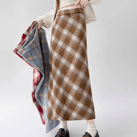Women's Wool Plaid Midi Skirt – Slim Fit A-Line | Autumn Winter Skirt S–XL - Seldom Seen Styles