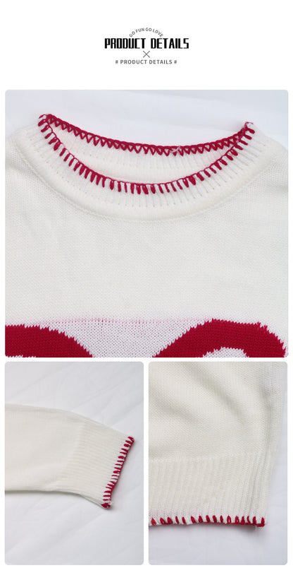 Damen Y2K Strickpullover mit Schleifendruck, Rundhalsausschnitt, Langarm, Strickpullover, locker gestrickt, Weihnachten, trendiger Pullover