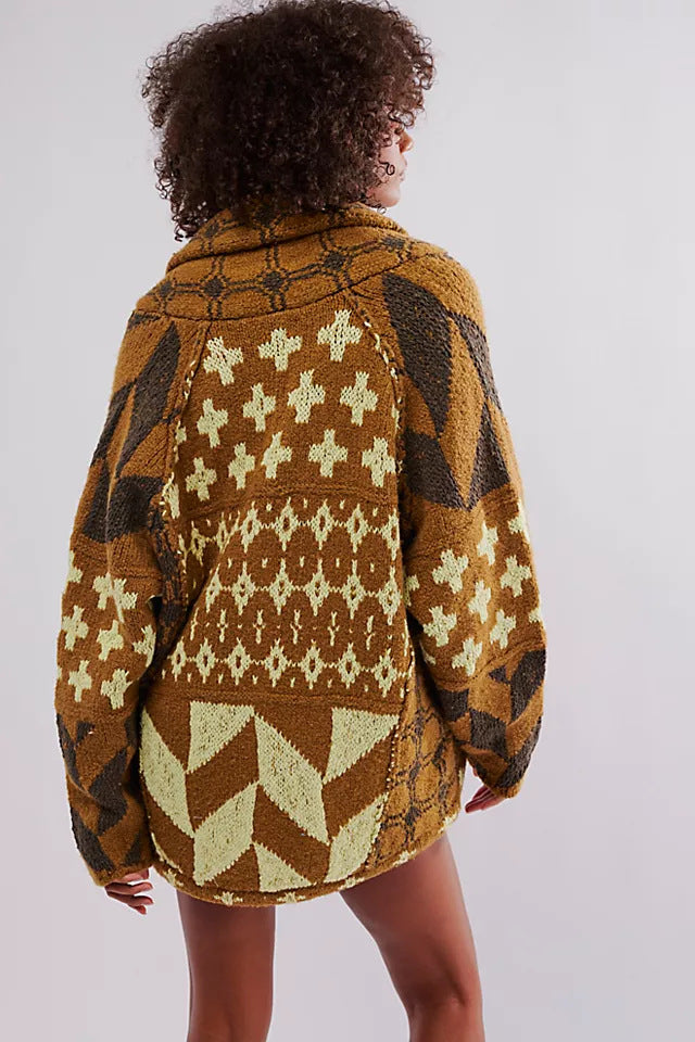 Women's Y2K Knit Cardigan Oversized Geometric Sweater Jacket Vintage Style - Seldom Seen Styles