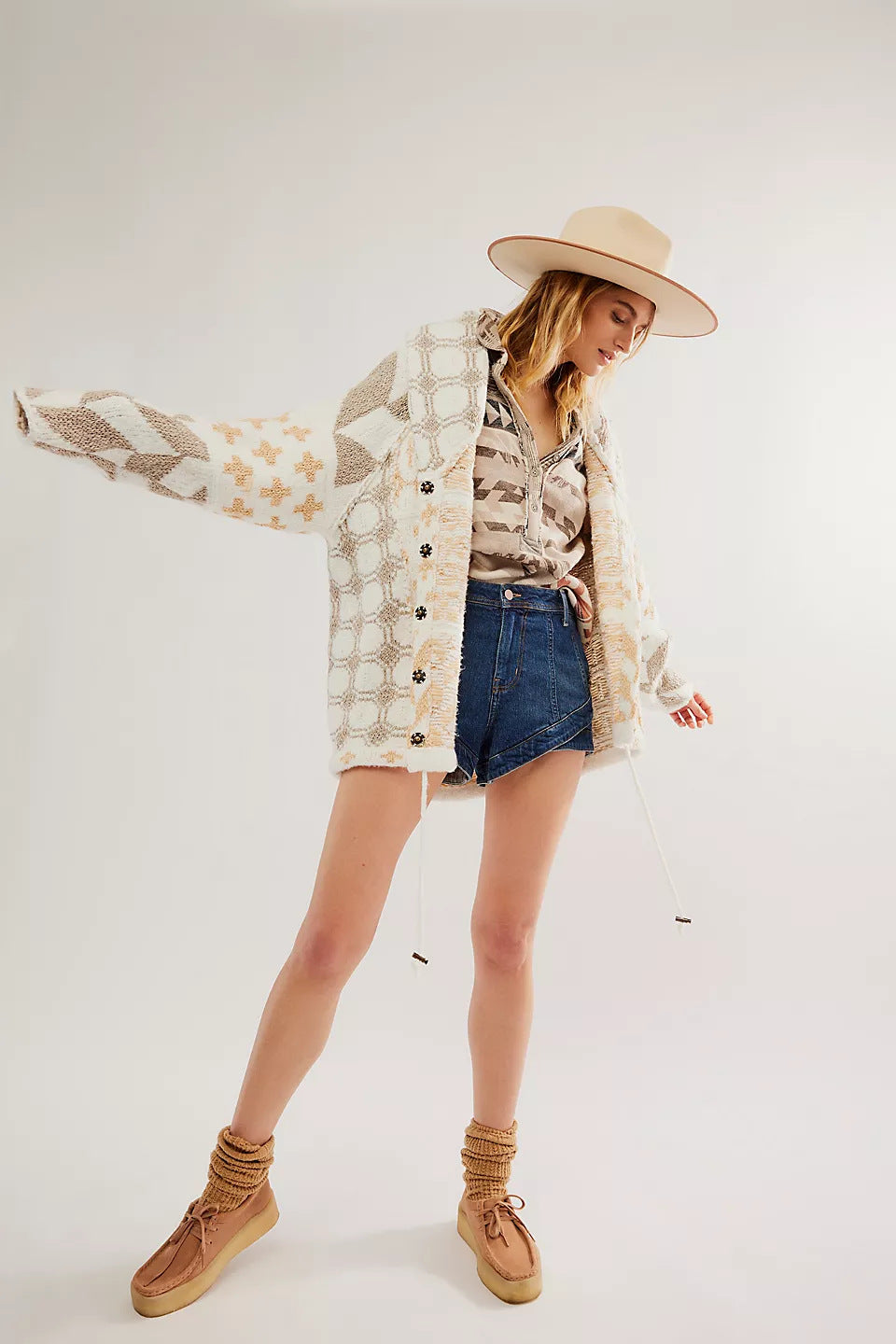Women's Y2K Knit Cardigan Oversized Geometric Sweater Jacket Vintage Style - Seldom Seen Styles