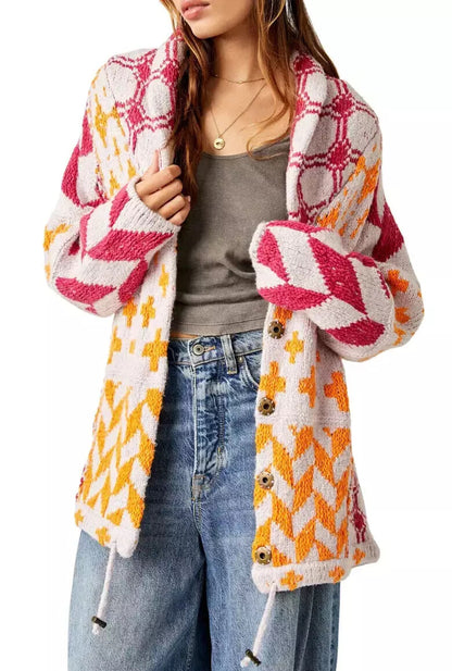 Women's Y2K Knit Cardigan Oversized Geometric Sweater Jacket Vintage Style