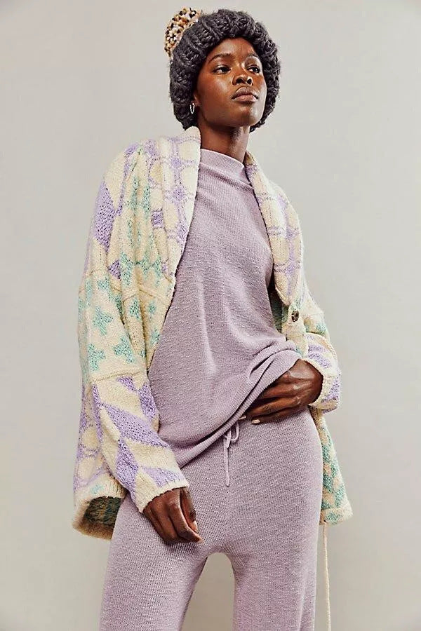 Women's Y2K Knit Cardigan Oversized Geometric Sweater Jacket Vintage Style - Seldom Seen Styles