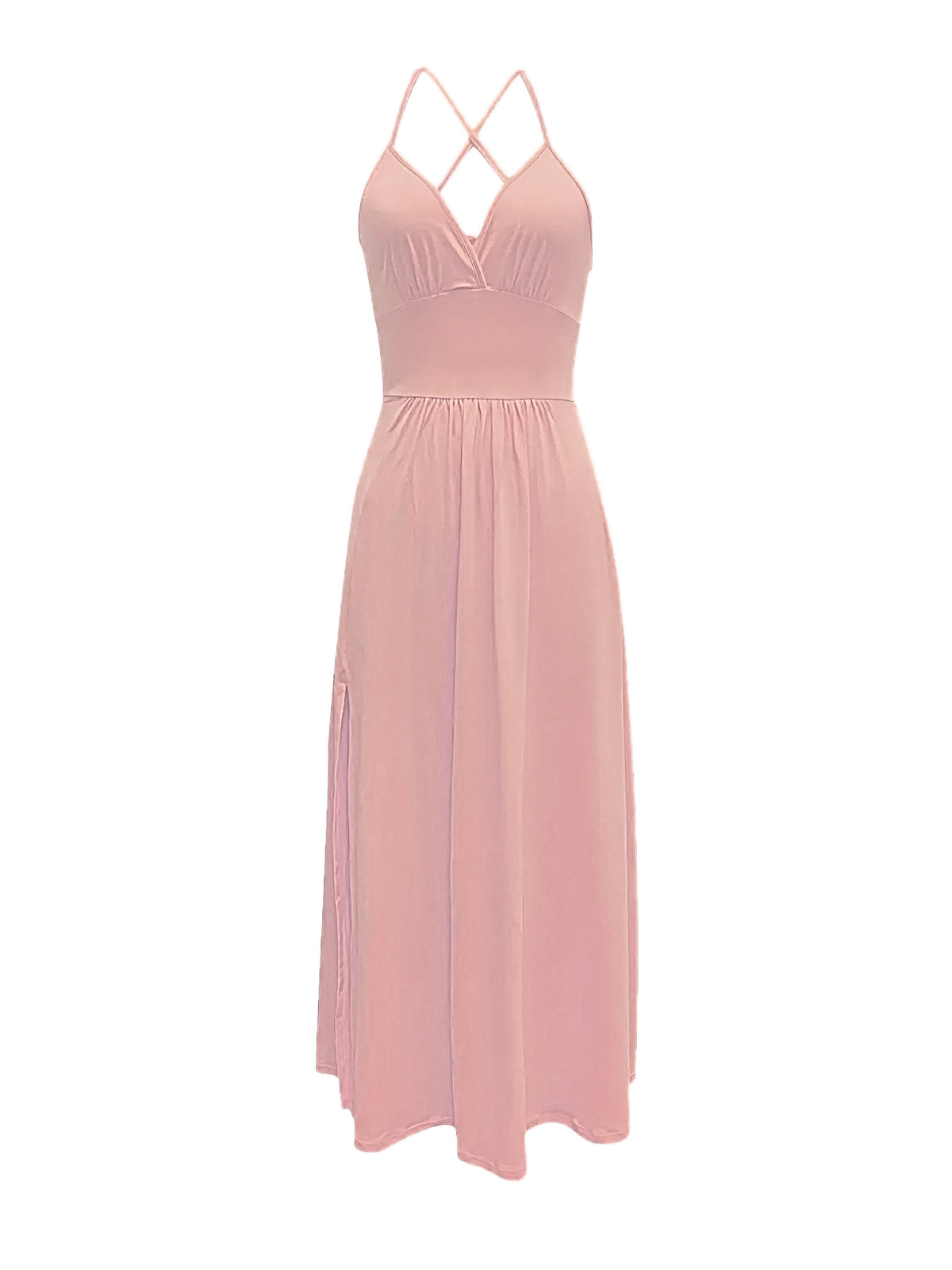 Women's Yellow Maxi Dress Backless V Neck Spaghetti Strap Split Party Dress - Seldom Seen Styles