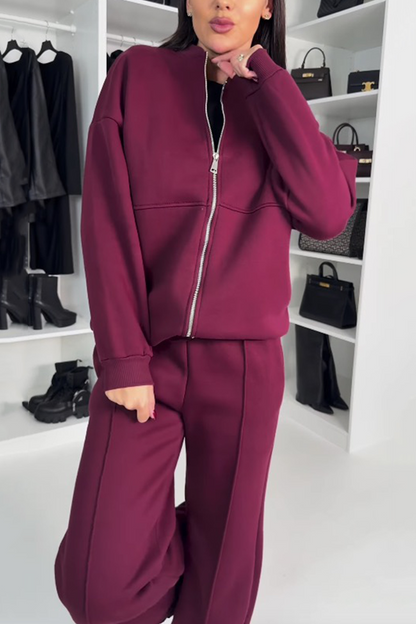 Ensemble deux pièces veste zippée et pantalon pour femme