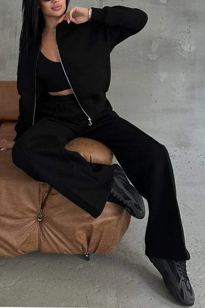 Ensemble deux pièces veste zippée et pantalon pour femme