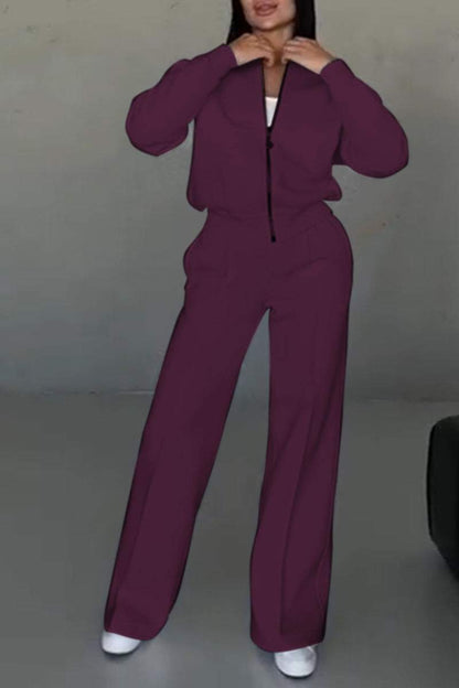 Ensemble deux pièces veste zippée et pantalon pour femme