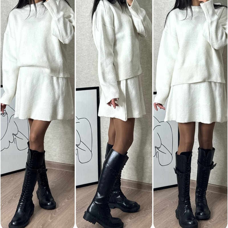 Women's casual knitted sweater skirt suit versatile college style sweet solid color 2-piece new autumn - Seldom Seen Styles