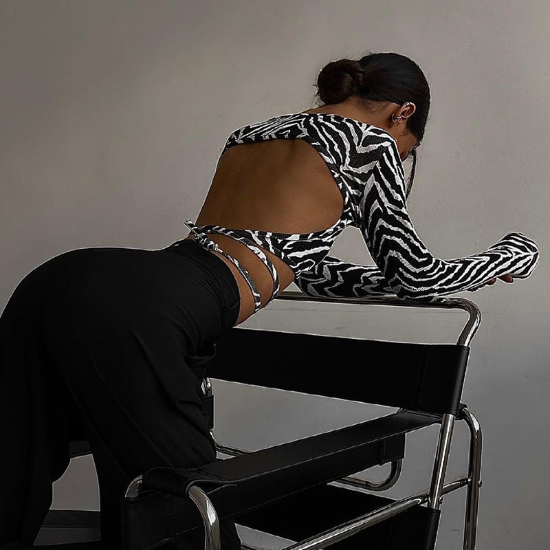 Women's new casual crop top with a strappy zebra pattern for autumn - Seldom Seen Styles