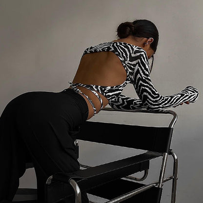 Nouveau crop top décontracté pour femme avec motif zébré à fines bretelles pour l'automne
