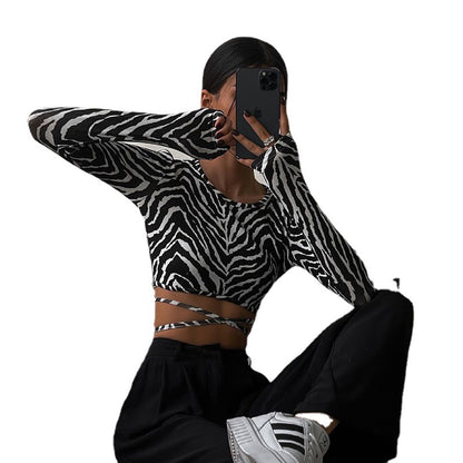 Nouveau crop top décontracté pour femme avec motif zébré à fines bretelles pour l'automne