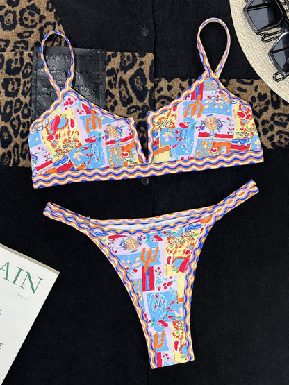 Ensemble bikini taille haute pour femme, maillot de bain deux pièces côtelé à armatures en V 