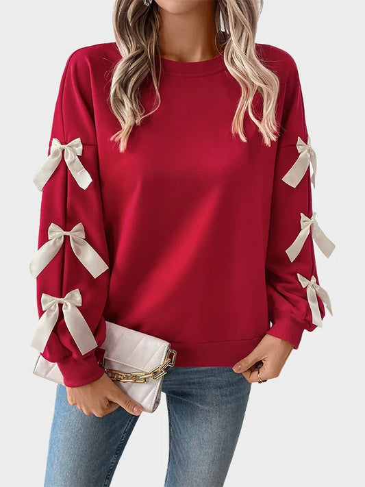 Women's round neck Christmas Sweatshirts with bow - Seldom Seen Styles