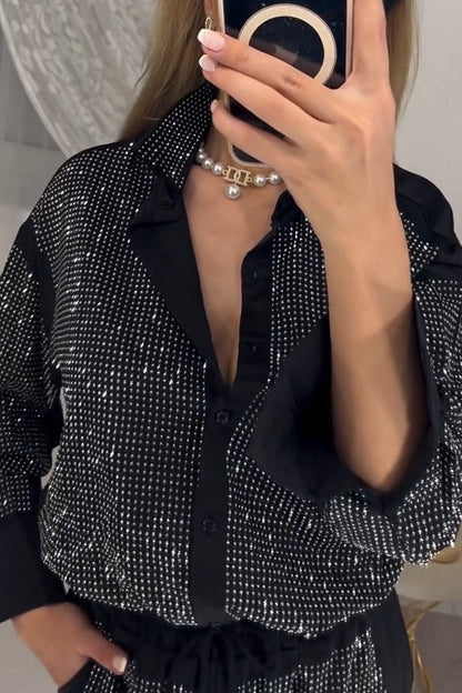 Ensemble deux pièces haut et pantalon femme élégant orné de diamants