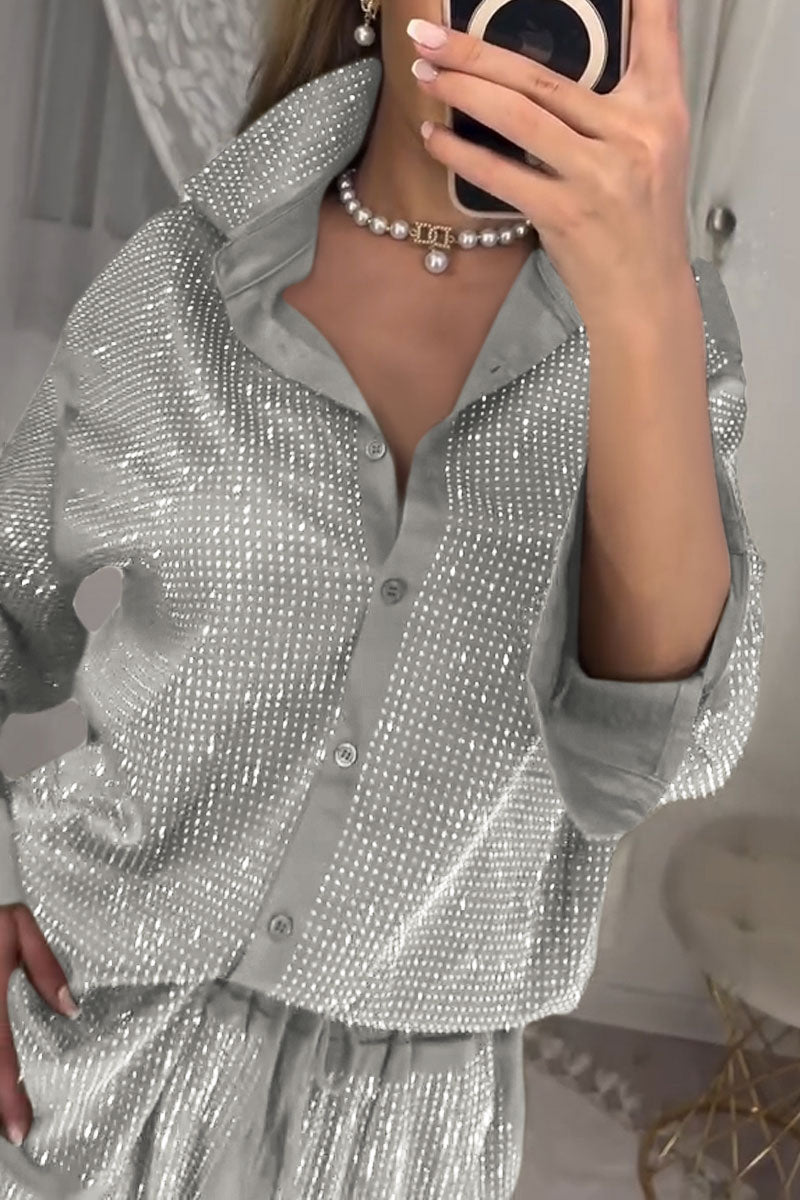 Women's stylish diamond-embellished top and pants two-piece set - Seldom Seen Styles