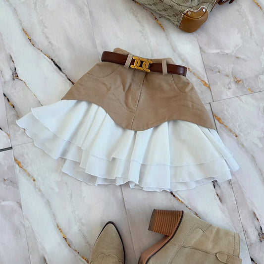 Women's summer new ruffle leaf edge cake skirt small short skirt high waist skirt - Seldom Seen Styles