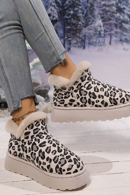 Damen verdickte Samt-Rundzehen-Stiefel mit dicker Sohle und Leopardenmuster
