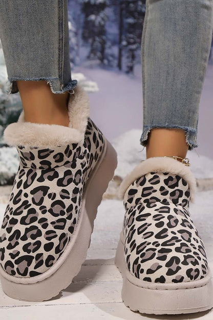 Damen verdickte Samt-Rundzehen-Stiefel mit dicker Sohle und Leopardenmuster