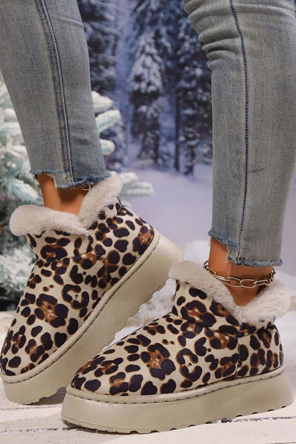 Damen verdickte Samt-Rundzehen-Stiefel mit dicker Sohle und Leopardenmuster