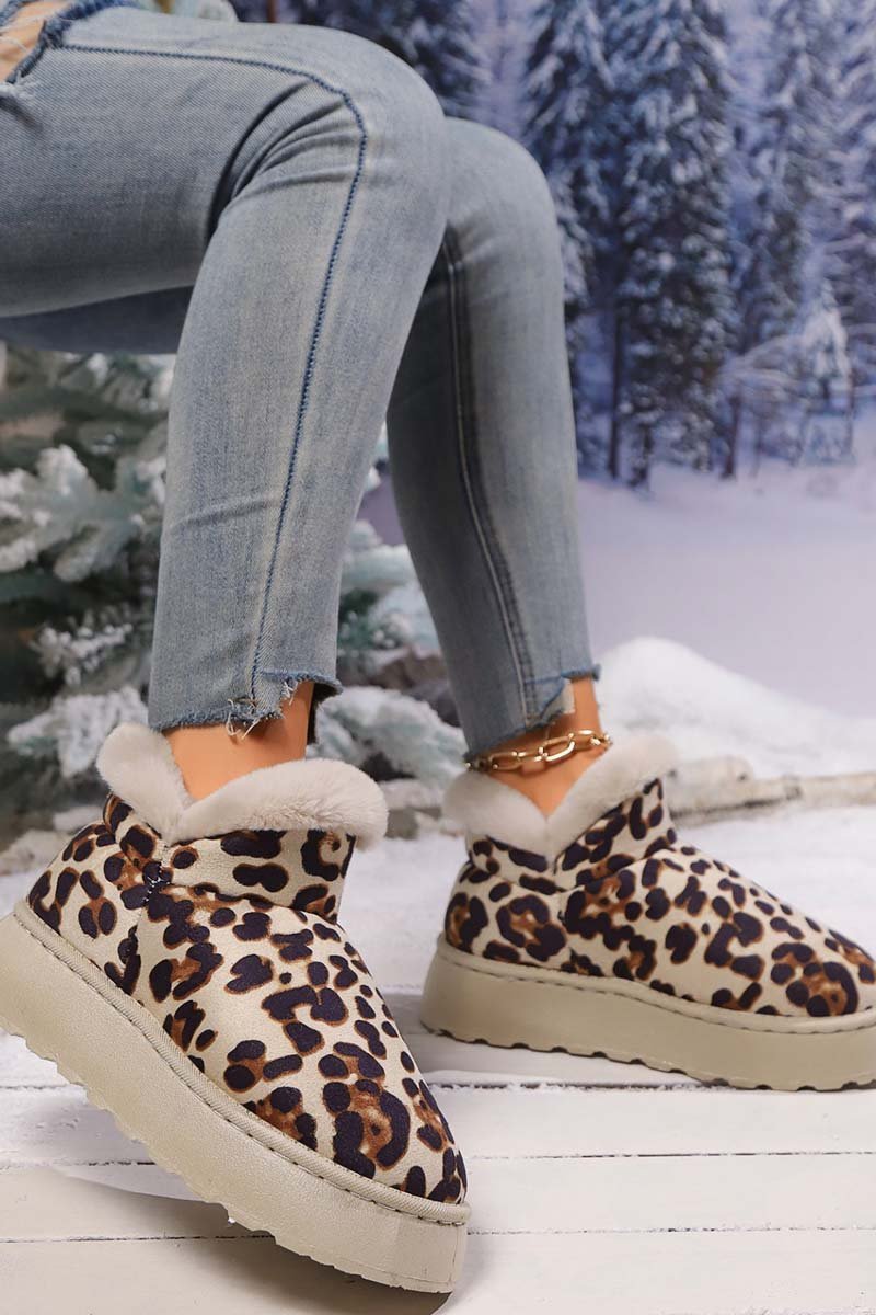 Women's thickened velvet round toe thick sole leopard print snow boots - Seldom Seen Styles