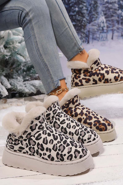 Damen verdickte Samt-Rundzehen-Stiefel mit dicker Sohle und Leopardenmuster
