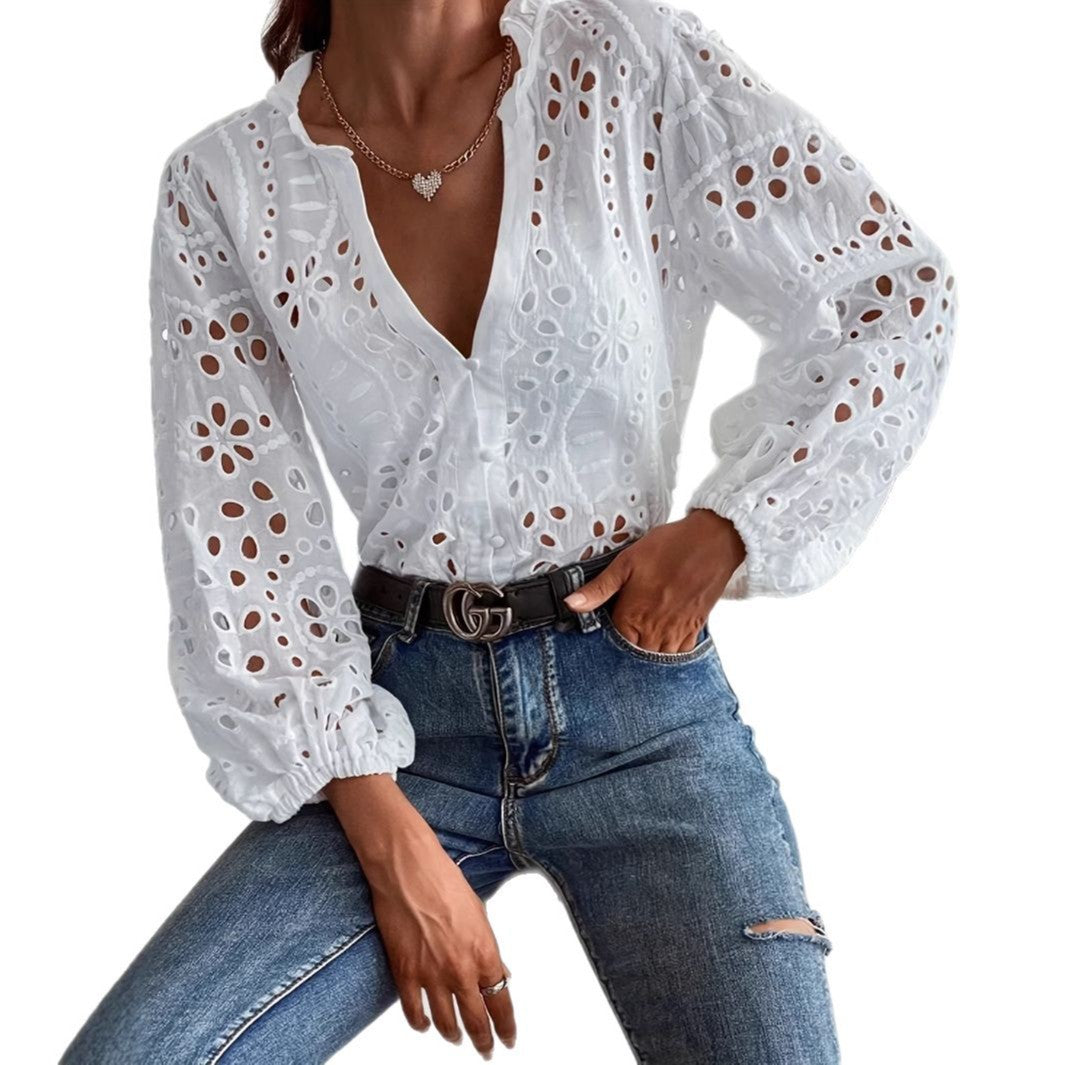 Women's top button-down white autumn women's shirt - Seldom Seen Styles