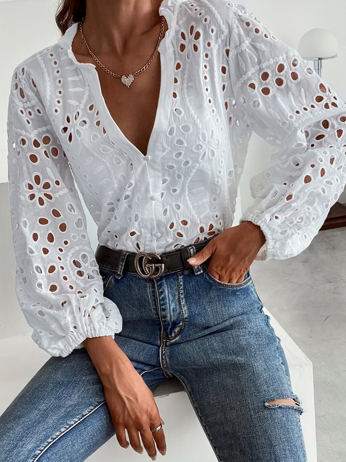 Women's top button-down white autumn women's shirt - Seldom Seen Styles