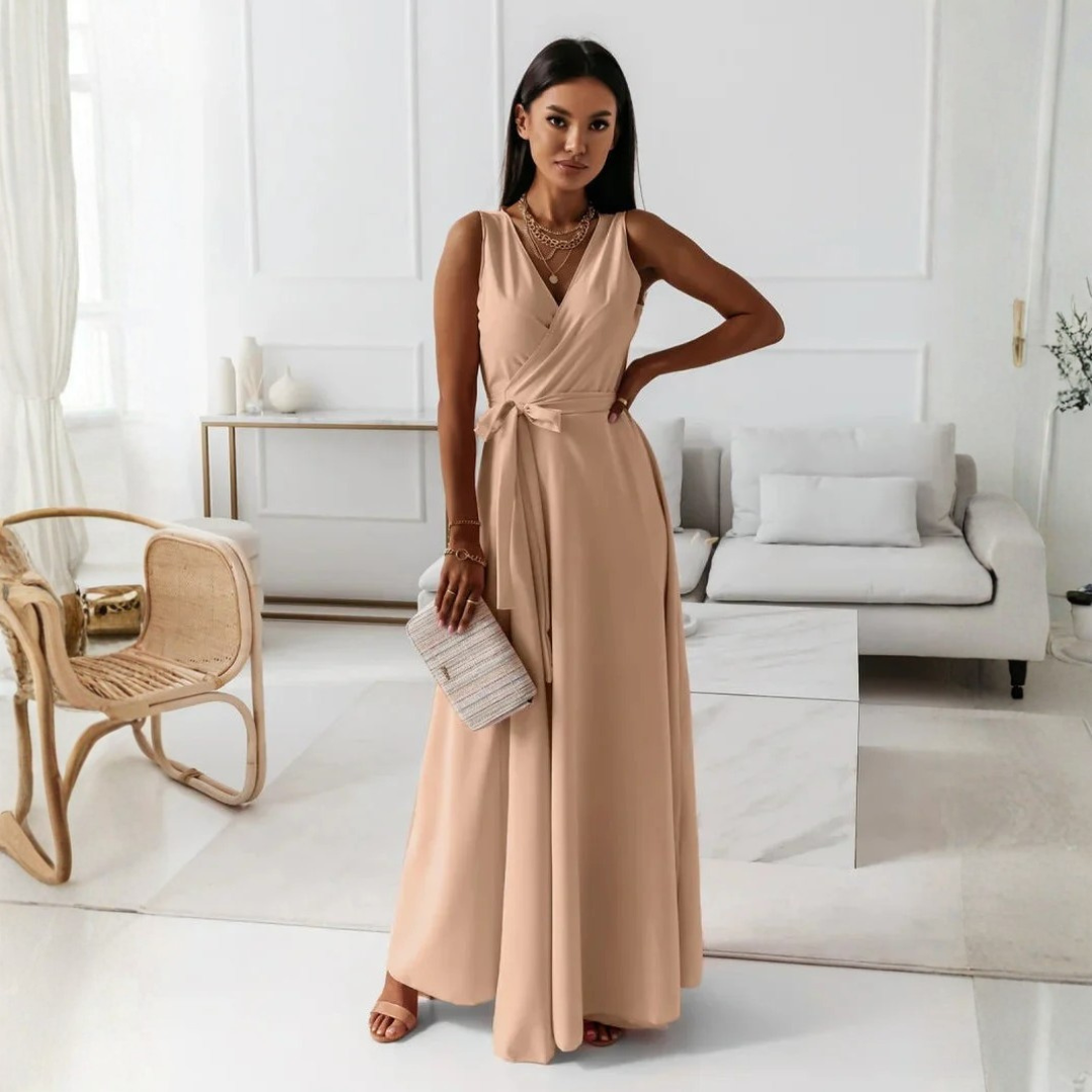 Women Feminine Tie Waist Maxi Dress Artisio - Seldom Seen Styles