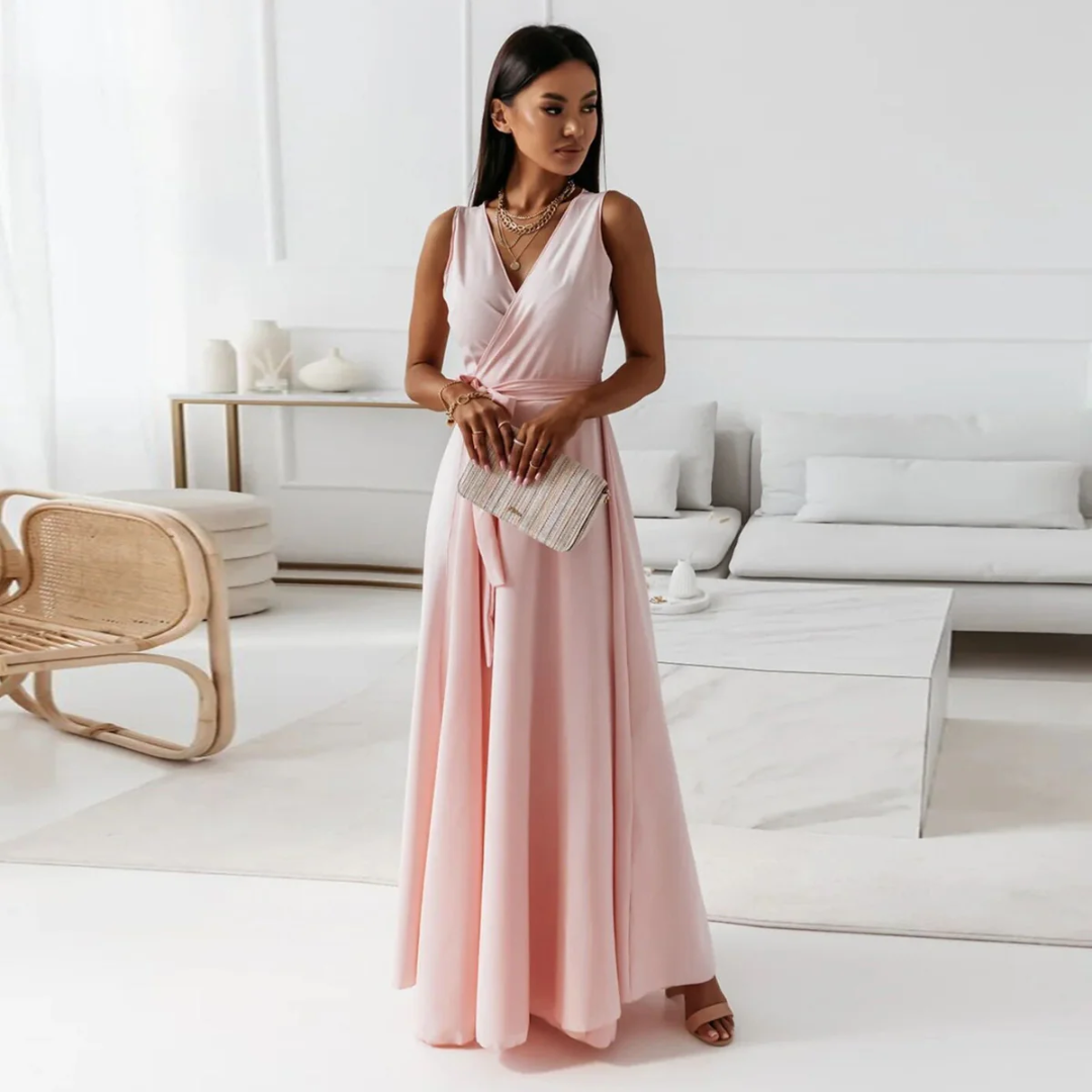 Women Feminine Tie Waist Maxi Dress Artisio - Seldom Seen Styles