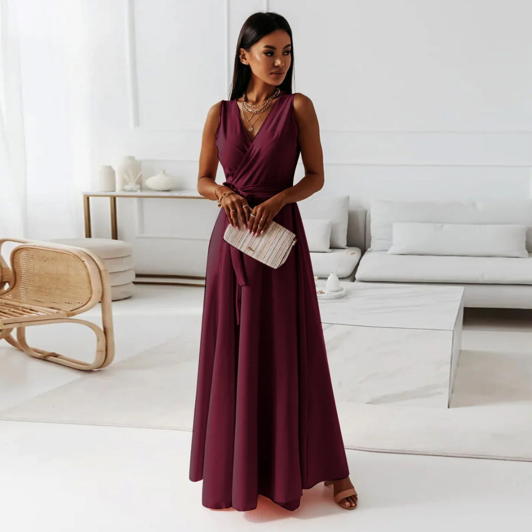 Women Feminine Tie Waist Maxi Dress Artisio - Seldom Seen Styles