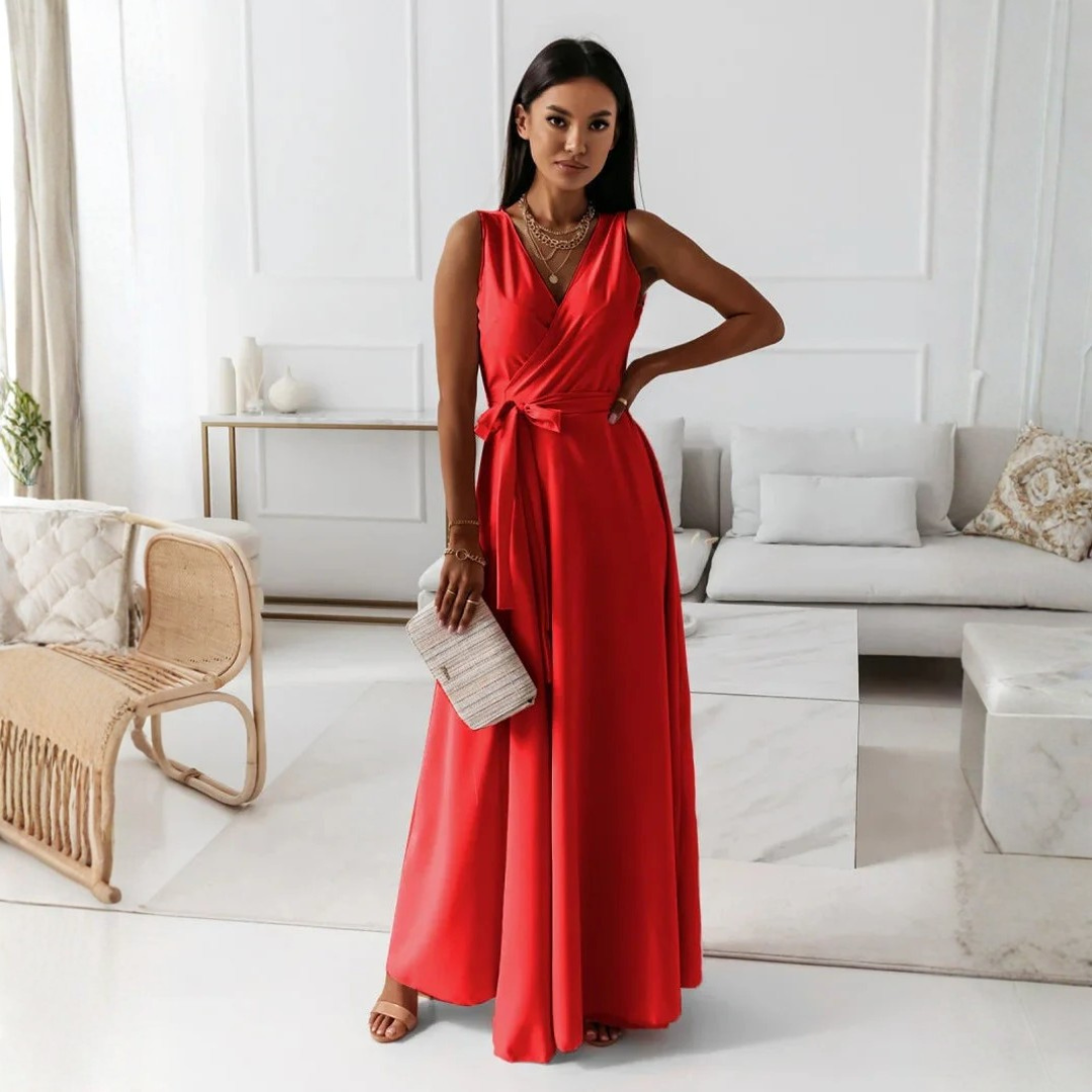 Women Feminine Tie Waist Maxi Dress Artisio - Seldom Seen Styles