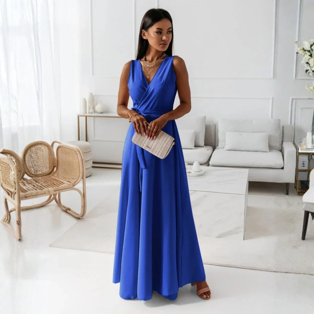 Women Feminine Tie Waist Maxi Dress Artisio - Seldom Seen Styles