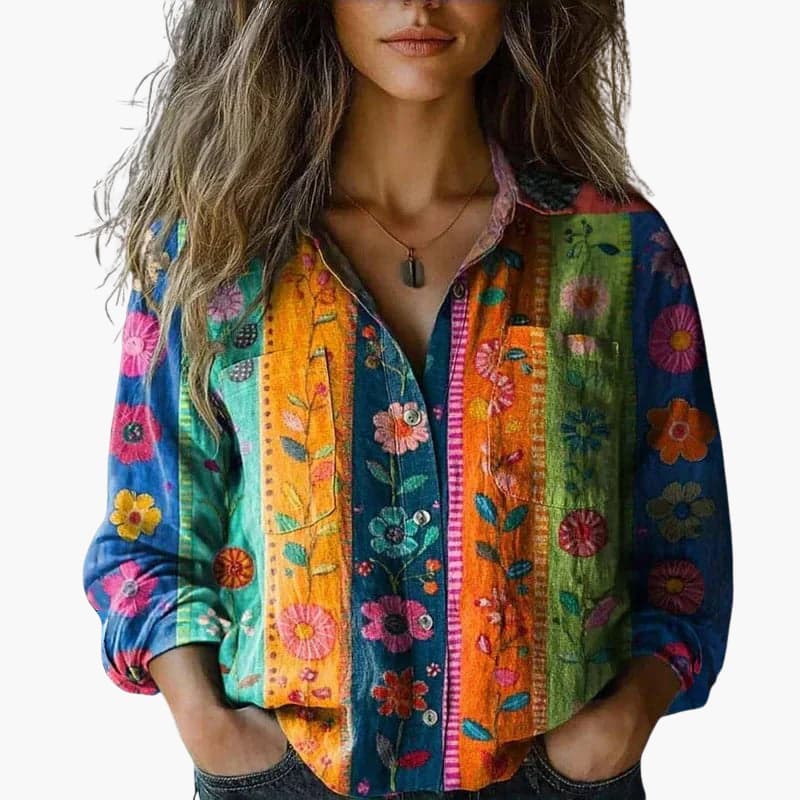 Women’s Button-Down Shirt with Classic Collar and Long Sleeves - Seldom Seen Styles
