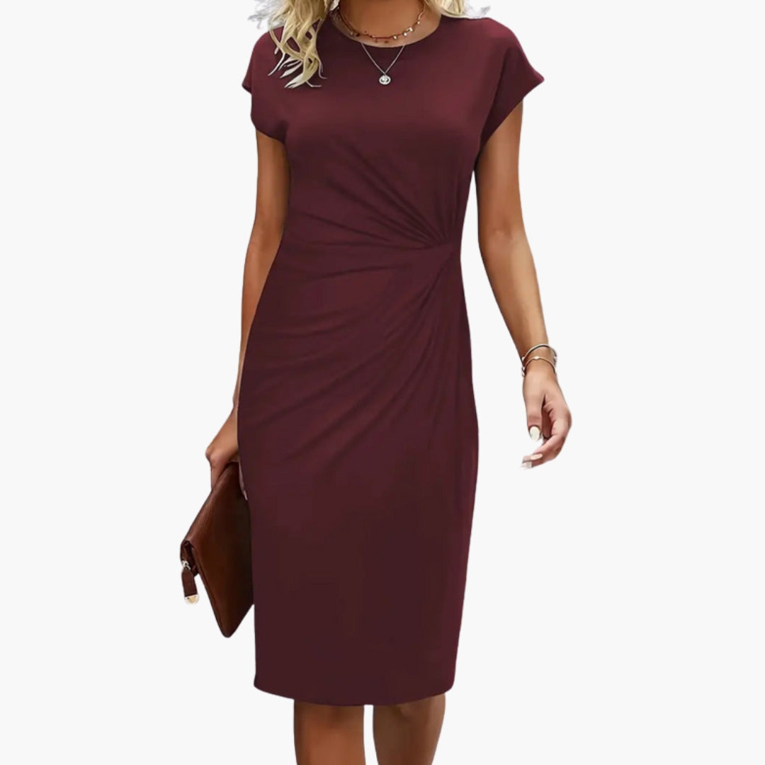 Women’s Midi Dress with Round Neckline and Waist Seam - Seldom Seen Styles