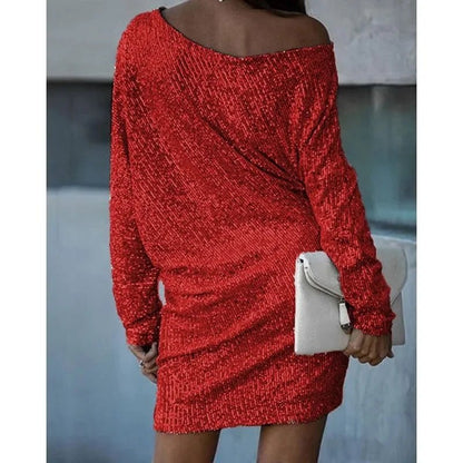 Women's Off-Shoulder Bodycon Mini Dress Long Sleeve Party Style