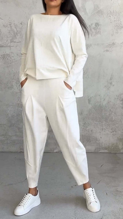 Ensembles 2 pièces pour femmes, combinaisons de survêtement couleur unie, tenues décontractées à col rond, ensembles pyjama/détente.