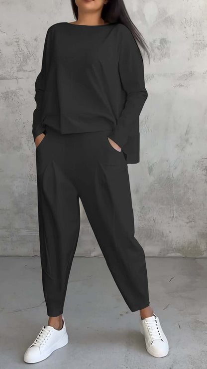 Ensembles 2 pièces pour femmes, combinaisons de survêtement couleur unie, tenues décontractées à col rond, ensembles pyjama/détente.