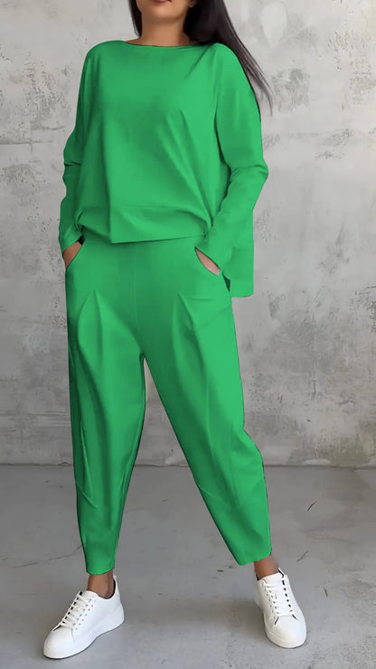 Ensembles 2 pièces pour femmes, combinaisons de survêtement couleur unie, tenues décontractées à col rond, ensembles pyjama/détente.