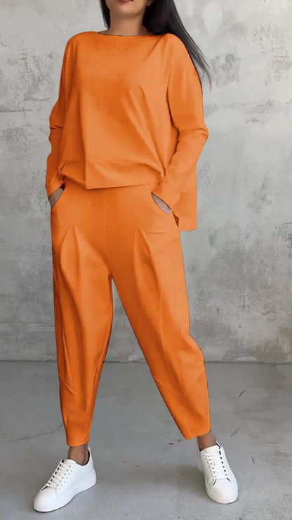 Ensembles 2 pièces pour femmes, combinaisons de survêtement couleur unie, tenues décontractées à col rond, ensembles pyjama/détente.