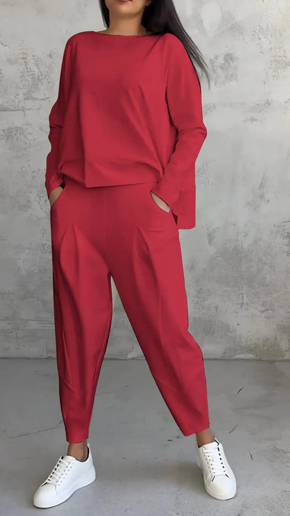 Ensembles 2 pièces pour femmes, combinaisons de survêtement couleur unie, tenues décontractées à col rond, ensembles pyjama/détente.