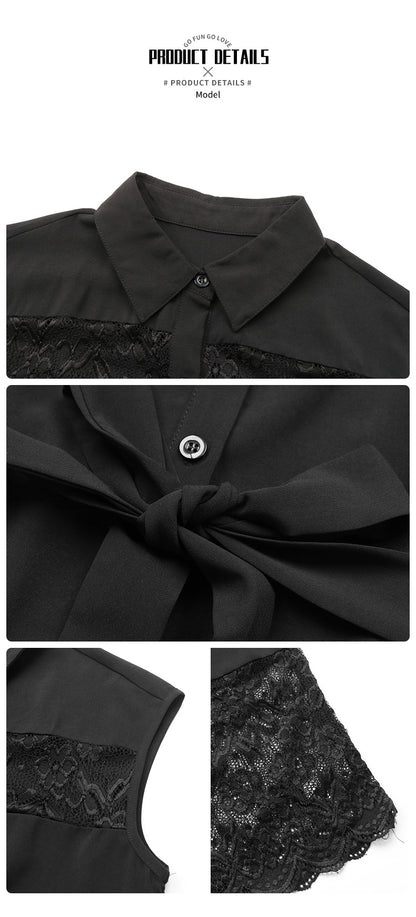 Frauen 2025 Sommer Button Down Shirt Kleid Mode Revers Patchwork Hohe Taille Spitze Pendeln Kleid