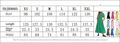 Womens 2025 Summer Maxi Dress Short Sleeve V Neck Hollow Out Eyelet A Line Long Flowy Beach Vacation Dresses - Seldom Seen Styles