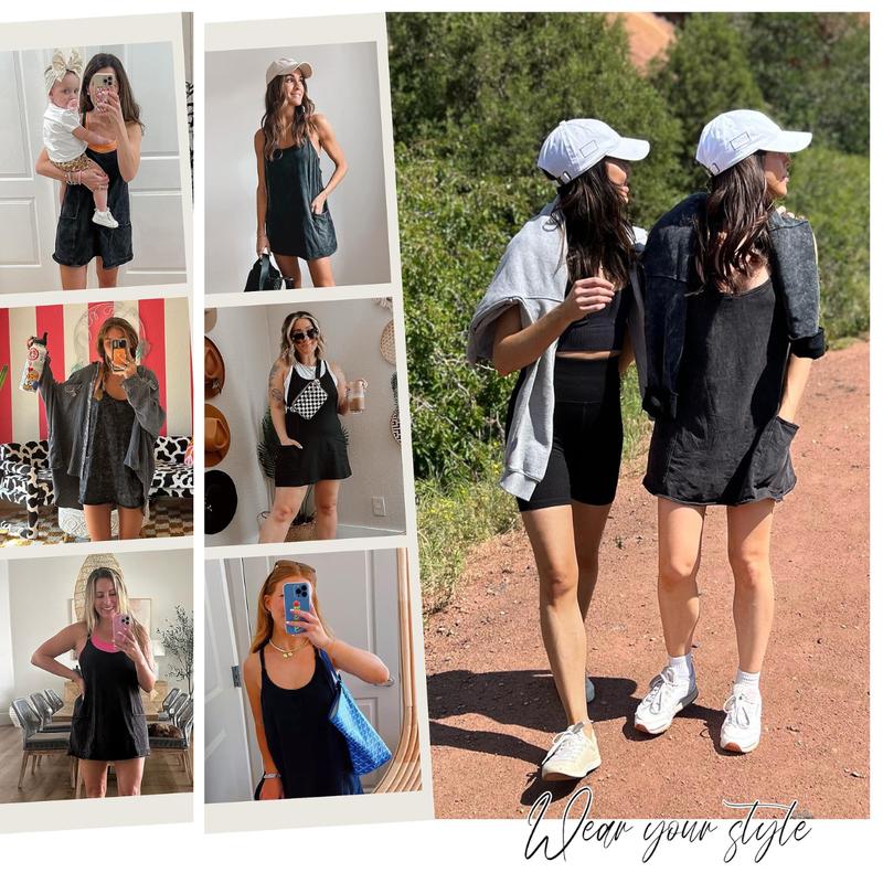 Womens Athletic Sleeveless Mini Dress with Built-in Shorts V Neck Spaghetti Strap Short Tennis Dress with Pockets - Seldom Seen Styles