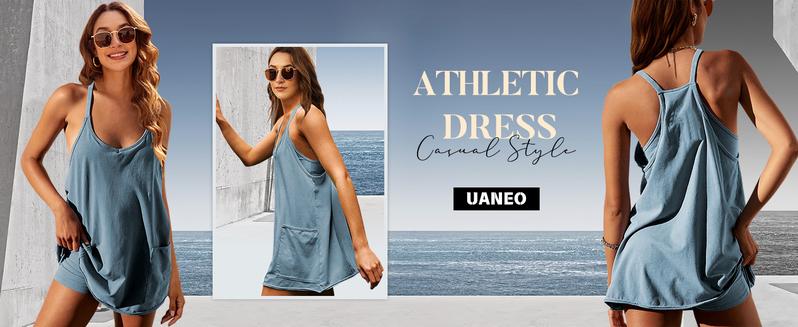 Womens Athletic Sleeveless Mini Dress with Built-in Shorts V Neck Spaghetti Strap Short Tennis Dress with Pockets - Seldom Seen Styles